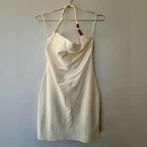 ZARA Ivory Halter Mini Dress Beaded Strap Size S